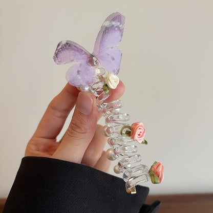 4PC Pearl Butterfly Telephone Wire Hair Ties – Spiral Elastic Bubble Ponytail Hair Bands