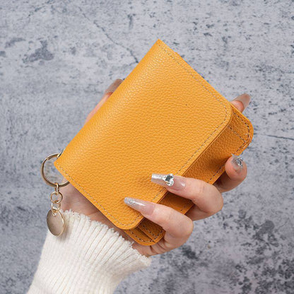 Small Wallet for Women RFID Blocking Genuine Leather Card Case Slim Tri-Fold Wallet with Zipper Pocket and Keychain
