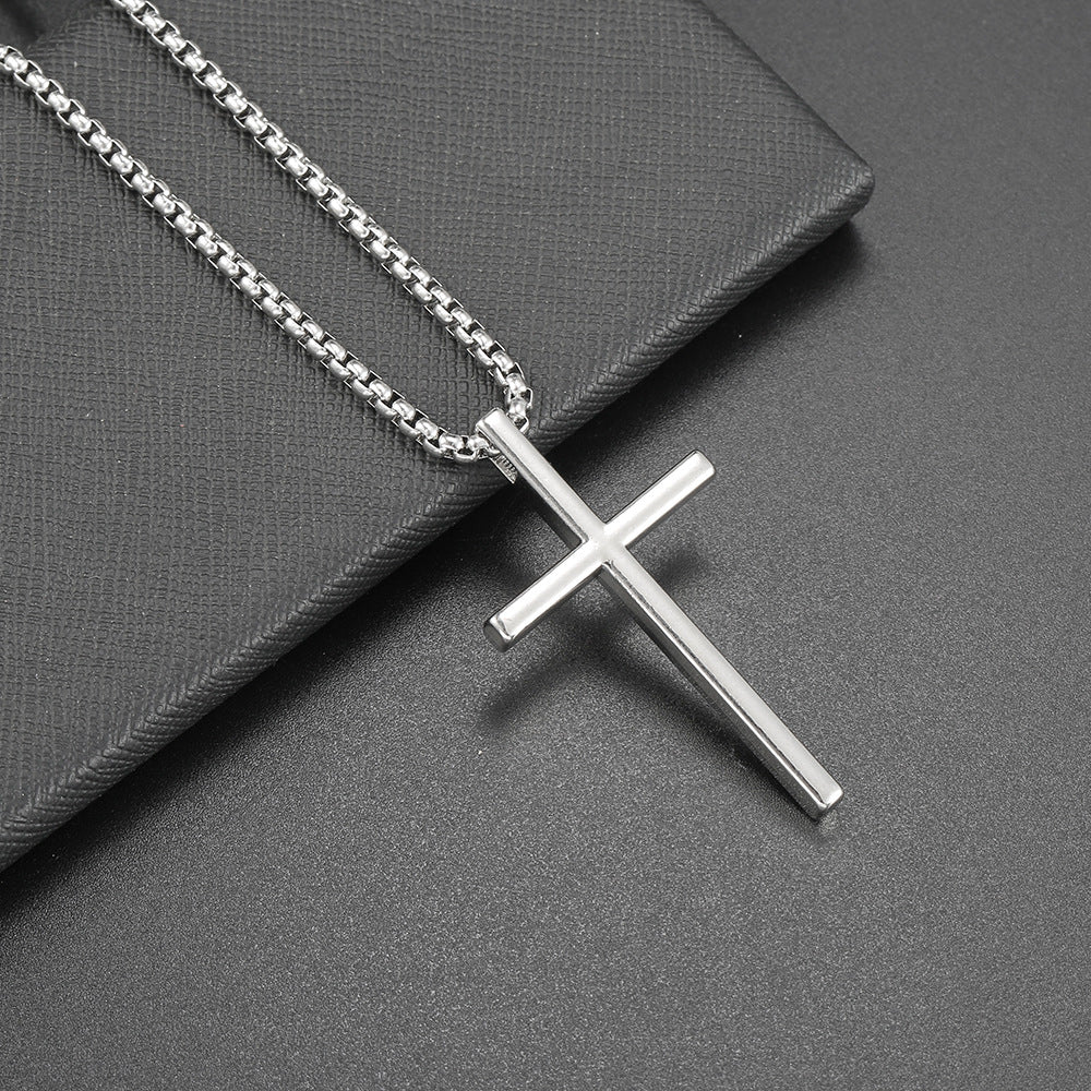 Cross Necklace Beveled Edge for Men Women Christian Baptism Gifts
