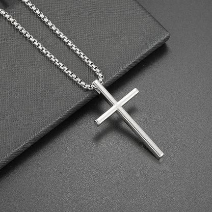 Cross Necklace Beveled Edge for Men Women Christian Baptism Gifts