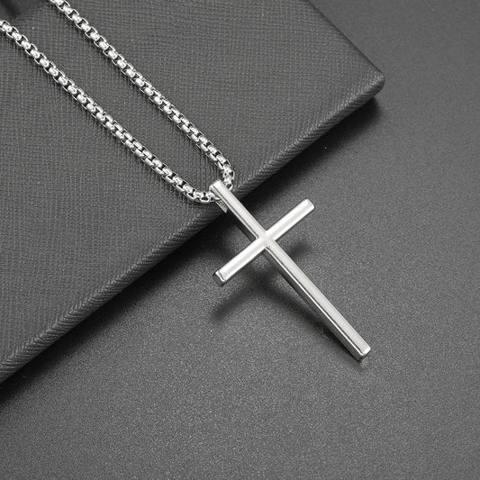 Cross Necklace Beveled Edge for Men Women Christian Baptism Gifts