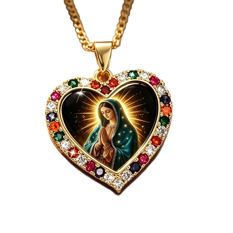 Crystal Rhinestone Virgin Mary Catholic Necklace