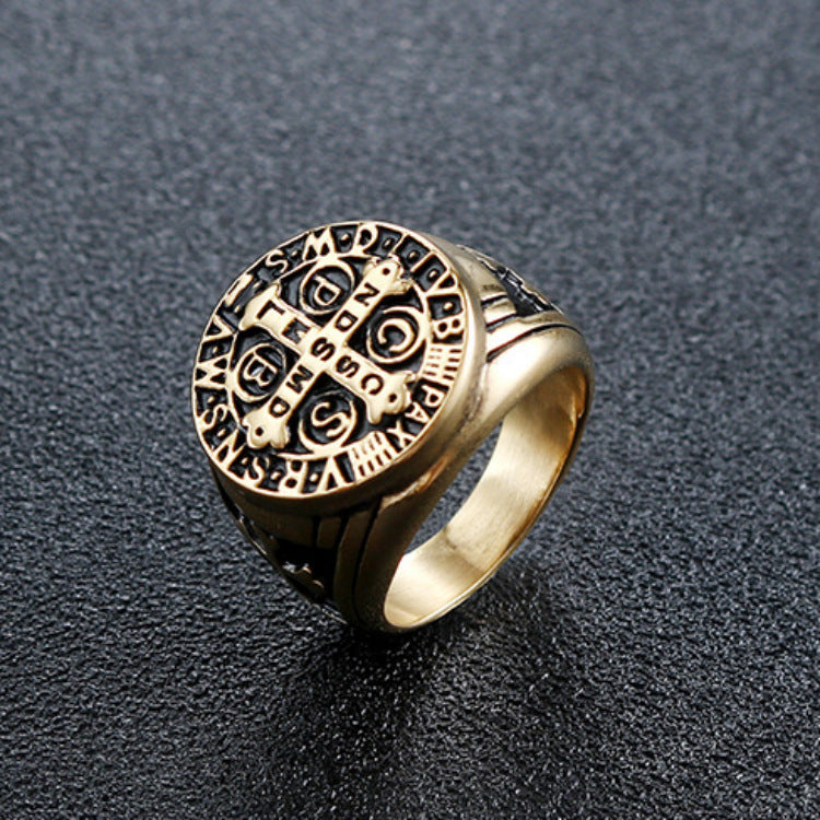 St Benedict Exorcism Ring Stainless Steel Catholic Roman Cross Demon Protection Ghost Hunter