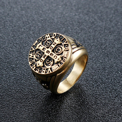 St Benedict Exorcism Ring Stainless Steel Catholic Roman Cross Demon Protection Ghost Hunter