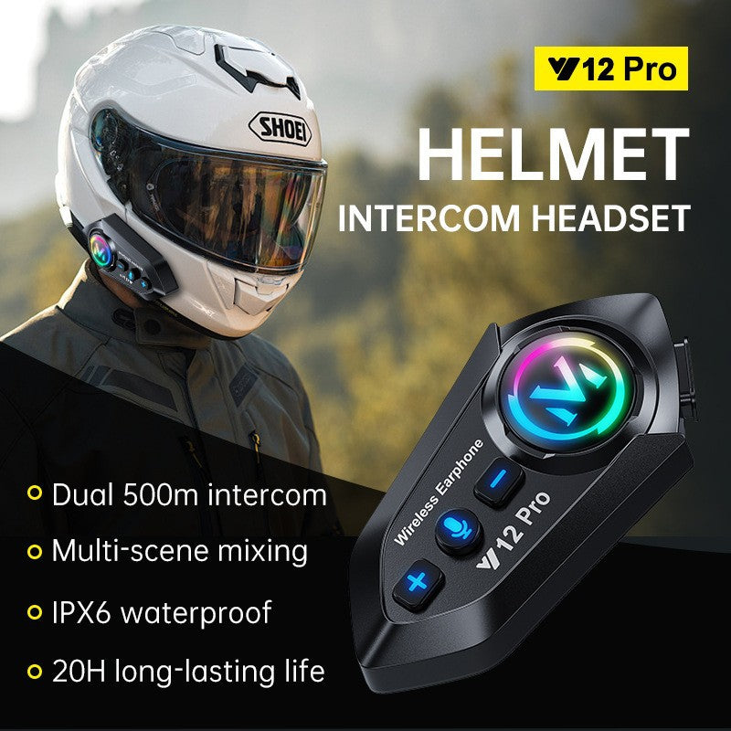 Y12Pro Motorcycle Intercom Helmet Bluetooth 5.4 Headset with 2-in-1 Mic IP56 Waterproof