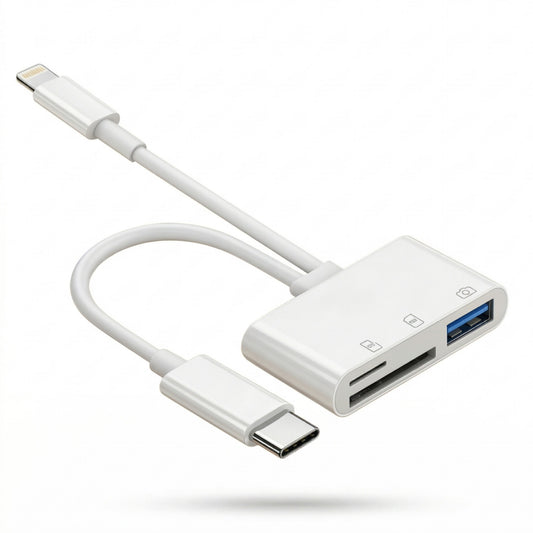 Card Reader for iPhone with USB Camera Adapter Dual Connector
