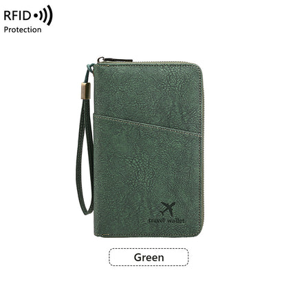 Family Passport Holder Wallet RFID Blocking Zippered Passport Wallet