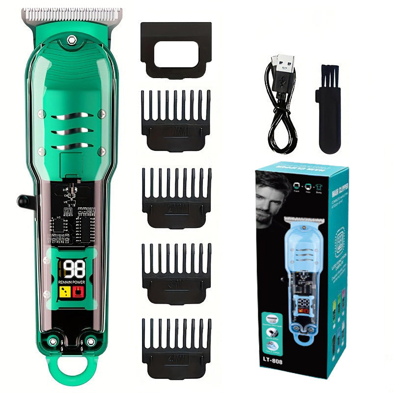 Transparent LCD Digital Display Hair Clipper Kit — Rechargeable Home Hair Trimmer