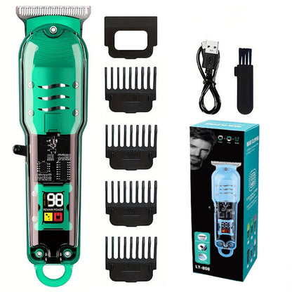 Transparent LCD Digital Display Hair Clipper Kit — Rechargeable Home Hair Trimmer
