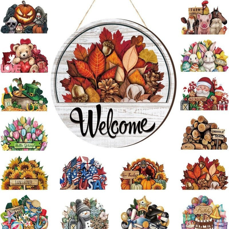 Interchangeable Welcome Sign with Seasonal Inserts
