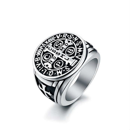 St Benedict Exorcism Ring Stainless Steel Catholic Roman Cross Demon Protection Ghost Hunter