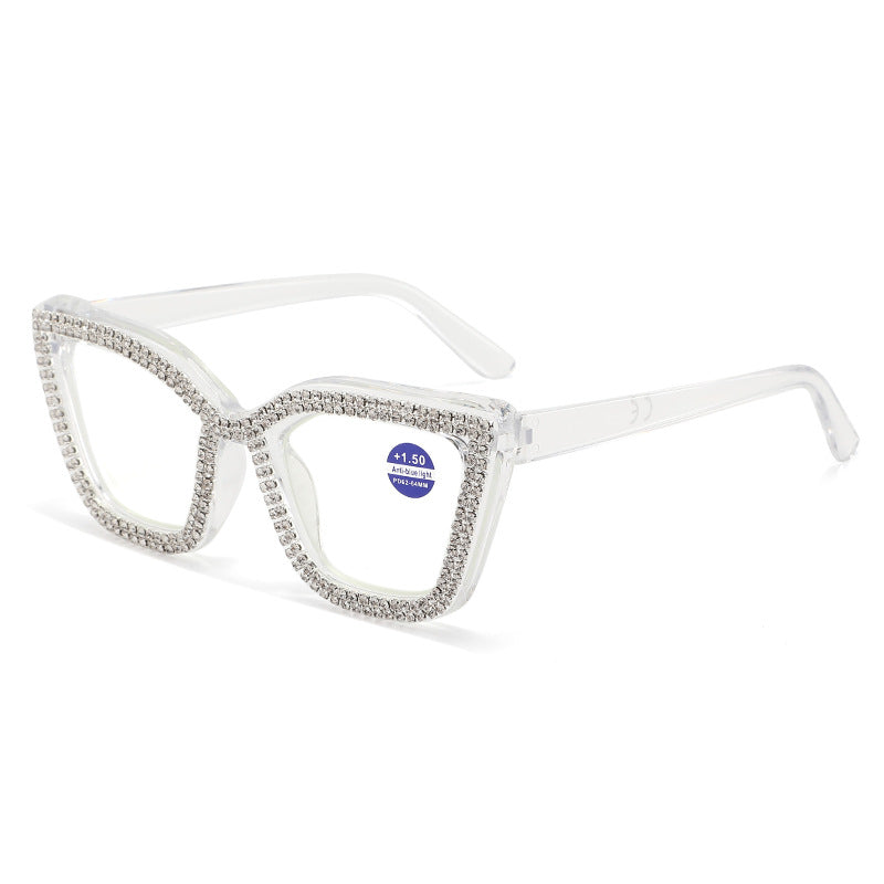 Rhinestone bling Diamond Reading Glasses Square Blue Light Blocking Readers