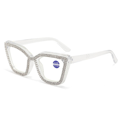 Rhinestone bling Diamond Reading Glasses Square Blue Light Blocking Readers