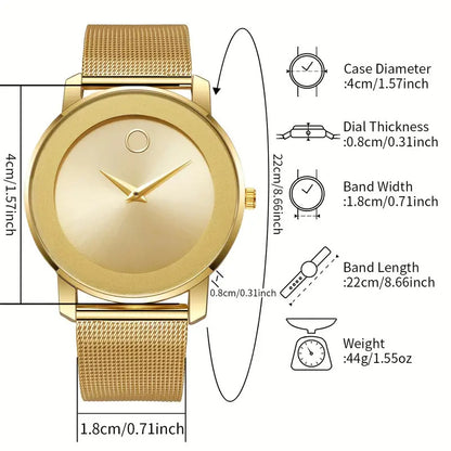 Elegant Minimalist Gold Watch for Women Stainless Steel Mesh Band