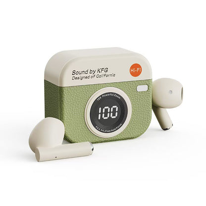 Retro Camera Wireless Earbuds! Bluetooth 5.4, ENC Noise Cancelling, Hi-Fi Stereo Sound