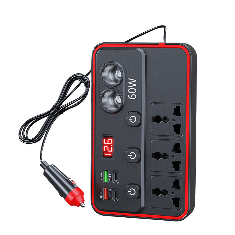 Multifunctional Car Charger with AC Outlets & USB - Inverter for Car 12/24V to 220V Fast Charging Converter