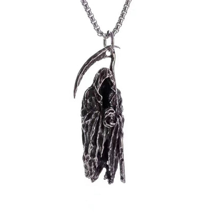 Gothic Grim Reaper Scythe Skull Necklace,The Reapers Pendant Set
