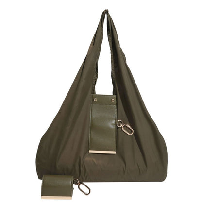 Foldable Keychain Tote Bag, Expandable Leather Mini Bag with Key Ring