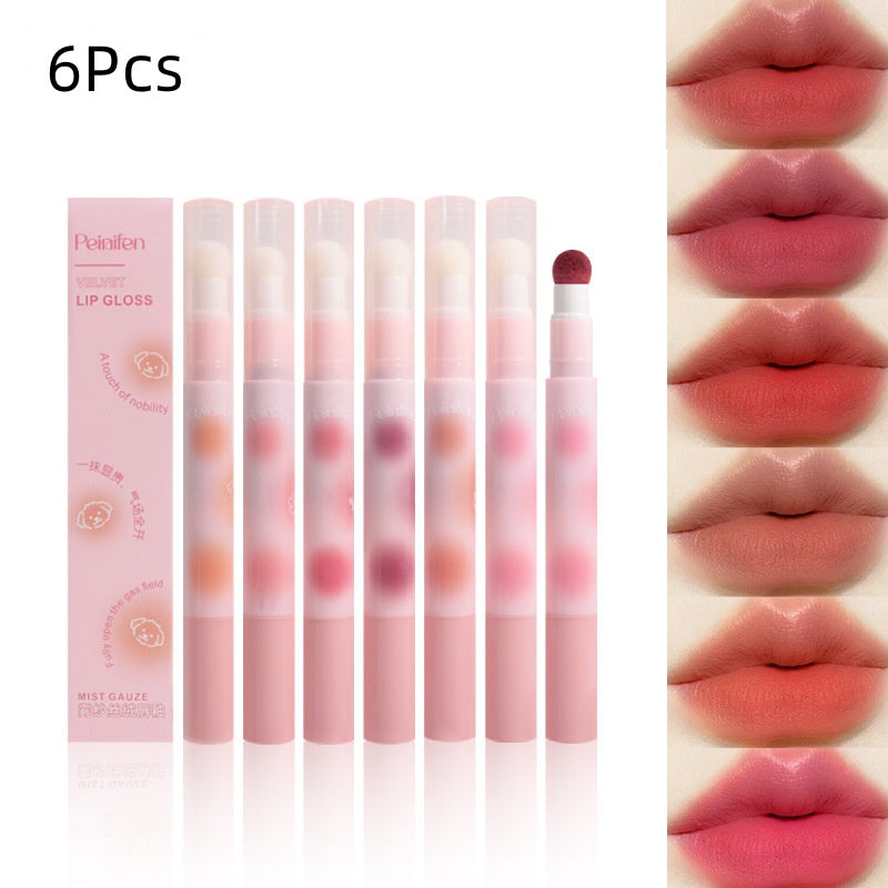 6 Pcs Red Matte Lip Gloss Sticks with Lip Brush | Matte Unique Sponge Brush Rich Color
