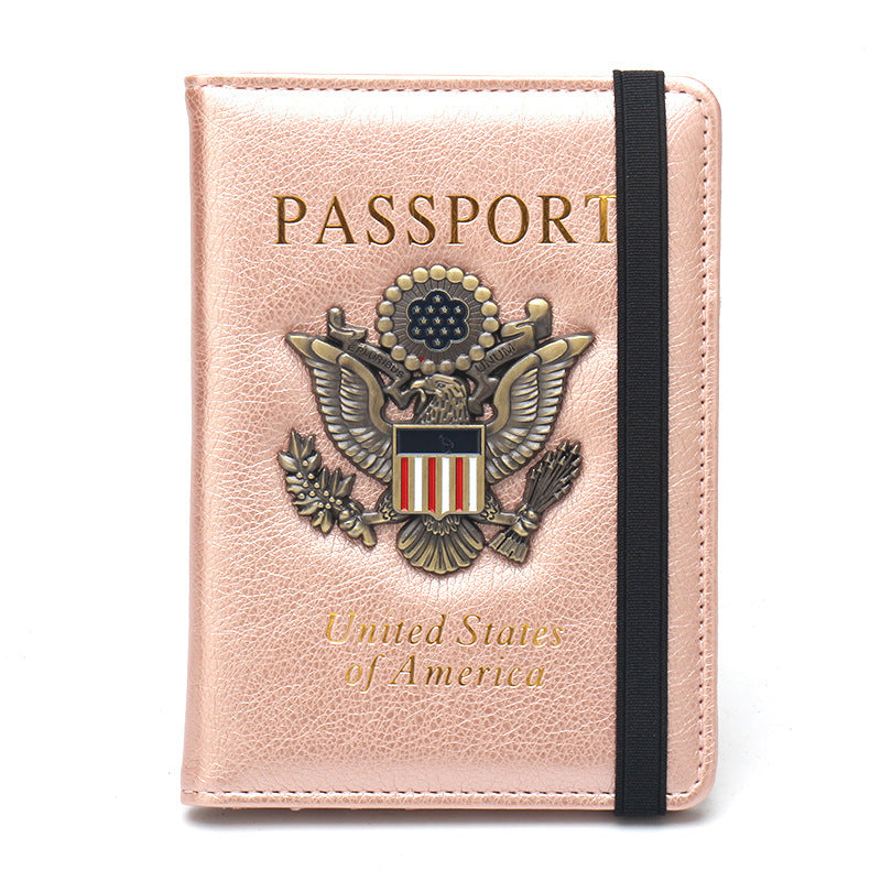 RFID Blocking Passport Holder for Women Men with 3D Metal Badge