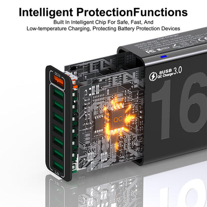 8 Ports with Quick Charger for Smart Phones, Tablets, Devices with Multiple Ports