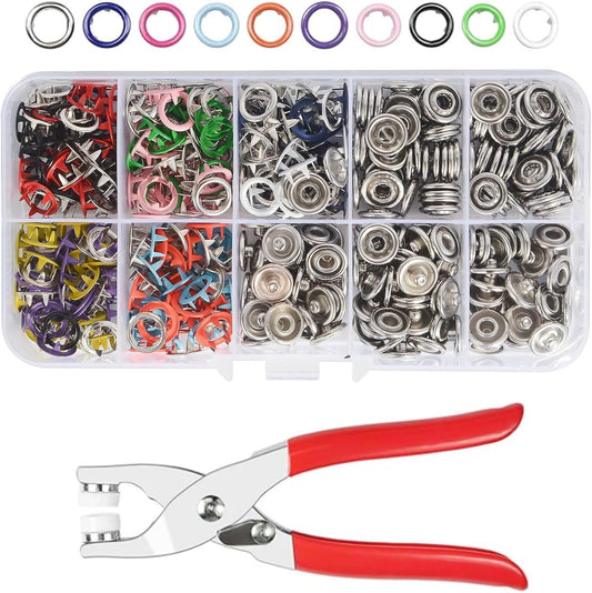 100 Sets Craftsmanship DIY Metal Snaps Buttons with Fastener Pliers Press Tool Kit for Sewing and Crafting