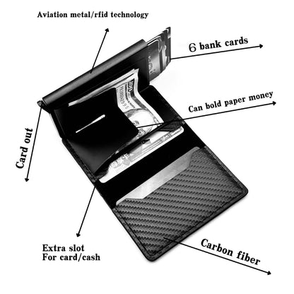 Wallet for Men, Simple Credit Card Holder, RFID Barrier, Pop-Up Business Card Box
