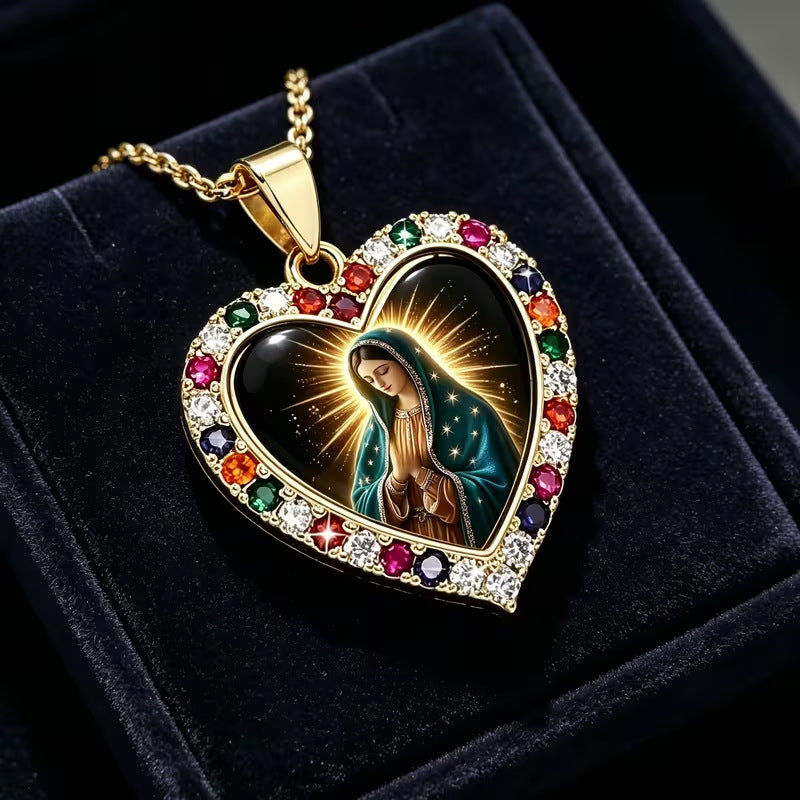 Crystal Rhinestone Virgin Mary Catholic Necklace