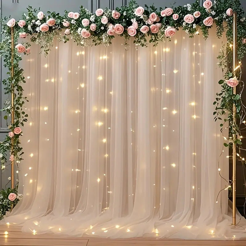 Tulle Curtain with Lights String Backdrop for Wedding 63x118inch