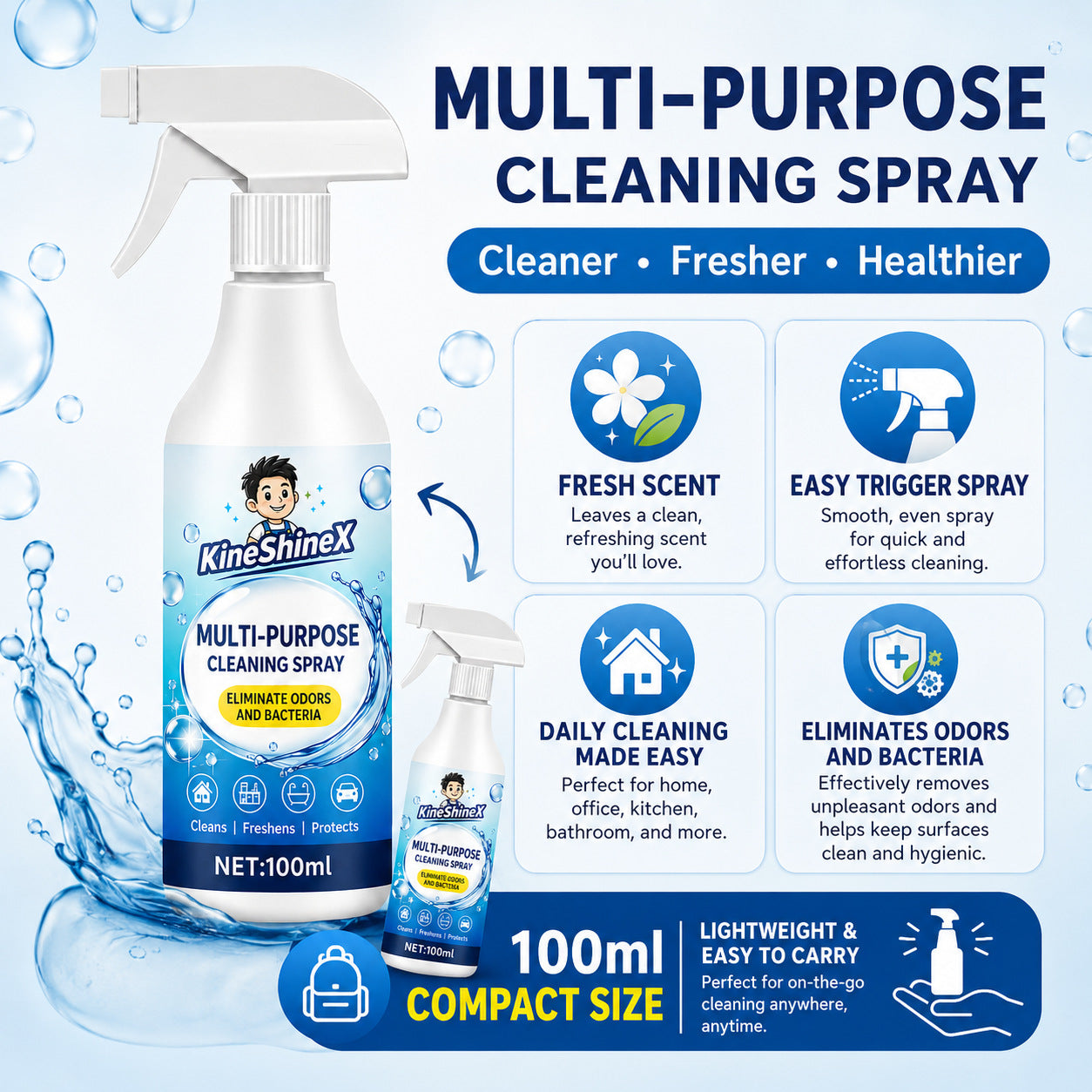 Fast Clean Multi Surface Spray, Heavy-Duty All Purpose Cleaner Spray, House&Kitchen Grease Cleaning