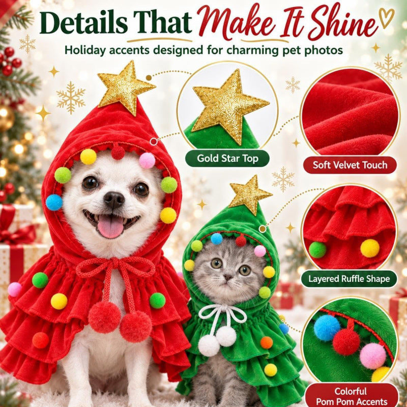 Christmas Tree Pet Costume Dog Outfit Xmas Cape Clothes for Cat Puppy Cloak
