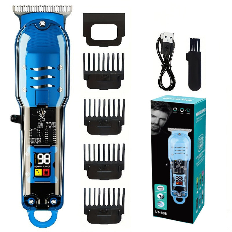 Transparent LCD Digital Display Hair Clipper Kit — Rechargeable Home Hair Trimmer