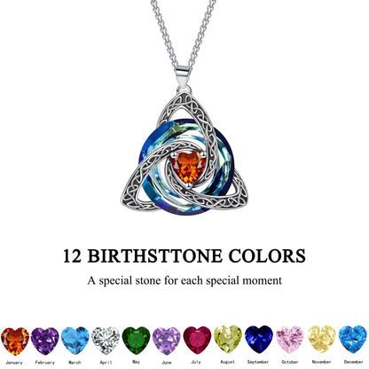 Celtic Birthstone Necklace Trinity Knot Triquetra Crystal Pendant Irish Scottish Jewelry