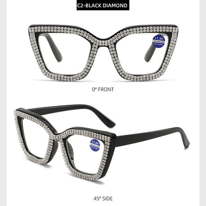 Rhinestone bling Diamond Reading Glasses Square Blue Light Blocking Readers