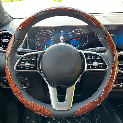 3pcs Universal Car Wood Grain Steering Wheel Cover for D-Shaped and Round Steering Wheel of 37-38cm (14.5-15 inches)