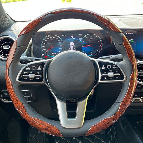 3pcs Universal Car Wood Grain Steering Wheel Cover for D-Shaped and Round Steering Wheel of 37-38cm (14.5-15 inches)