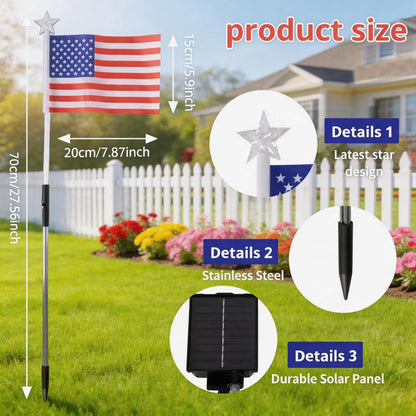8 Pack Solar American Flag Lights Outdoor, Solar Red White and Blue Star Pathway Stake Lights