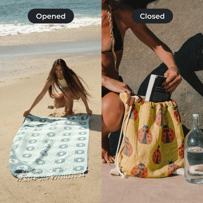 2-in-1 Convertible Towel & Backpack with Inner Zip Pocket & Sand-Repelling Fabric
