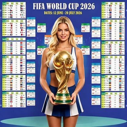 2026 World Cup Schedule Poster—Perfect for Watch Parties, Bars, and Home Decor（Includes 20 Double-sided Stickers and 4 Pens）