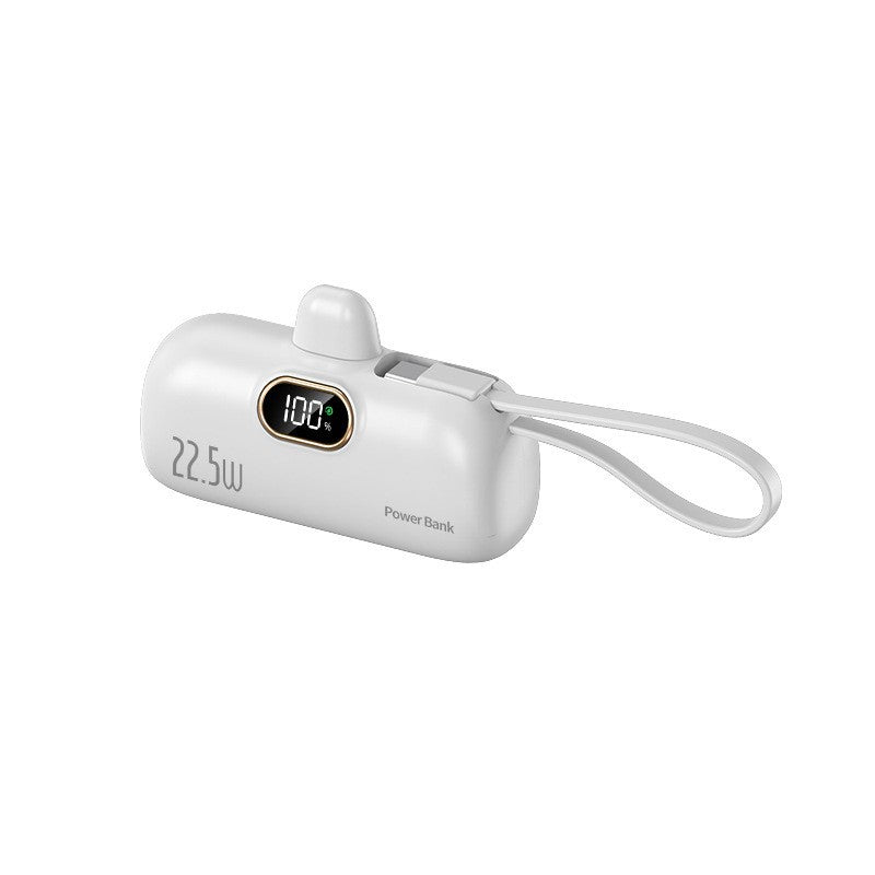 22.5W Fast Charging Mini Capsule Power Bank — 5000mAh Built-in Cables, LED Display
