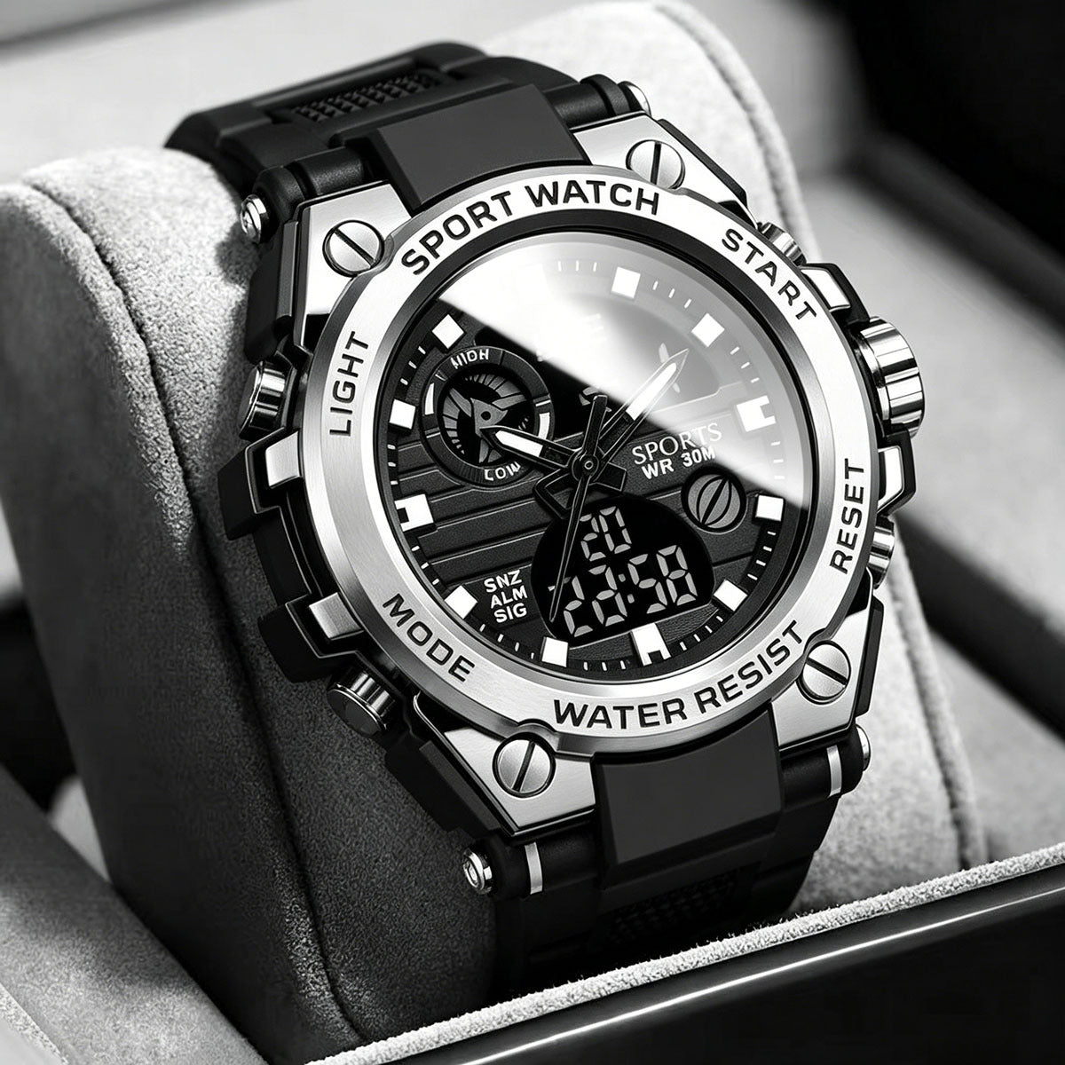 Men's Sporty Digital Watch with Luminous Dial, Alarm & Date Display