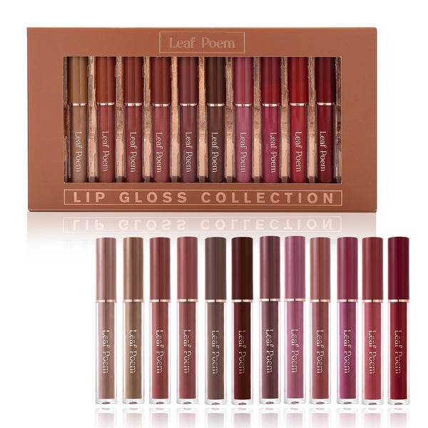 12 Pcs Lip Gloss Set with Glossy and Soft Brush Non-Sticky Moisturizing Lipgloss