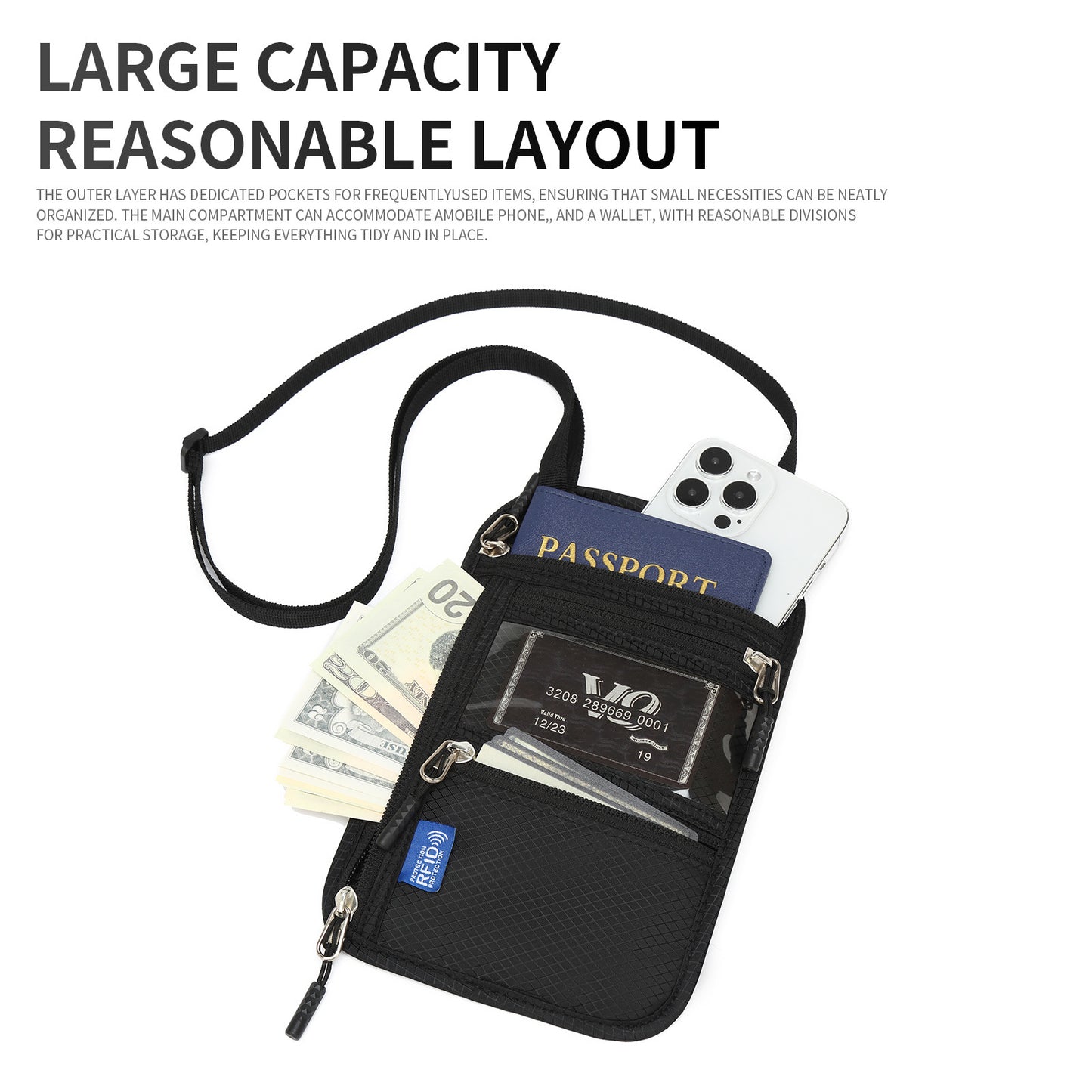 RFID Blocking Passport Holder, Multi-Passport Pouch, Easy to Conceal Travel Pouch
