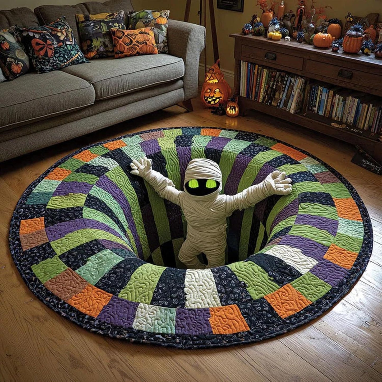 3D Halloween Rug, Novelty Ghost Skeleton 3D Optical Illusion Rugs