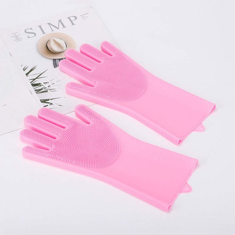 Silicone Gloves with Bristles — Pet Grooming & Care Gloves — Enhanced 5-Finger Massage Gloves