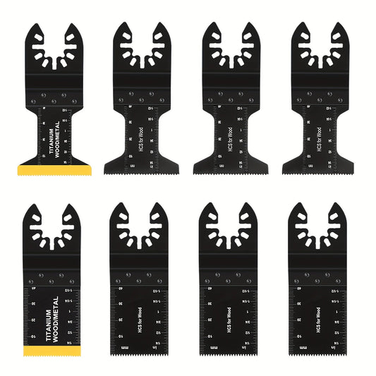 8Pcs Universal Oscillating Saw Blades, Clear Marking, High Hardness Titanium Multitool Blade Kit