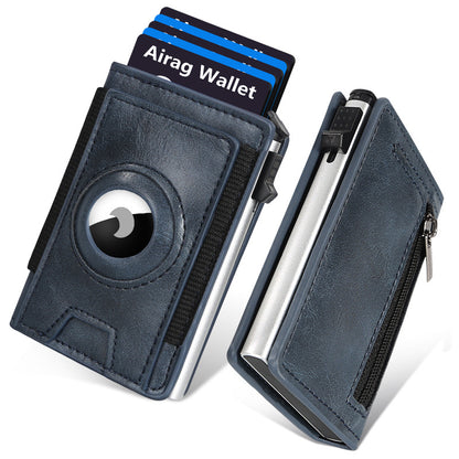 Men's Slim RFID Leather Wallet with AirTag Holder - Pop Up Credit Card Holder RFID Blocking