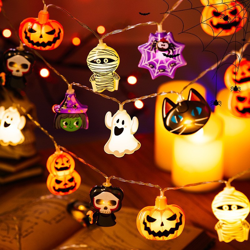 3M 20 LED Halloween String Lights with Remote, USB Powered Cute Pumpkin Ghost Mummy Black Cat Decorative Lights