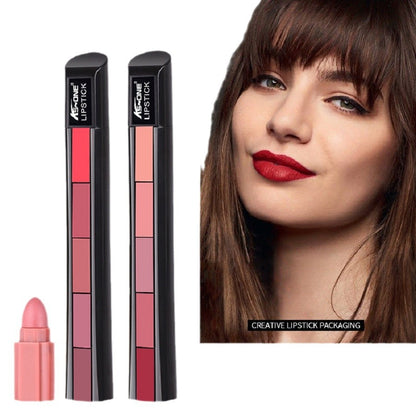 5 in 1 Matte Lipstick,Multicolor Combination Lipsticks Velvety High Pigment Lip Makeup Non-marking Lip Gloss Moisturizing