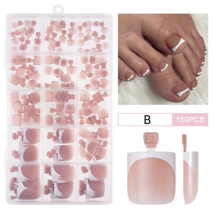 150pc White French Tips Press on Toenails Women Fake Toenail Kit